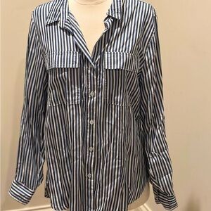 Velvet Heart Navy and White And Light Blue Striped Button Shirt